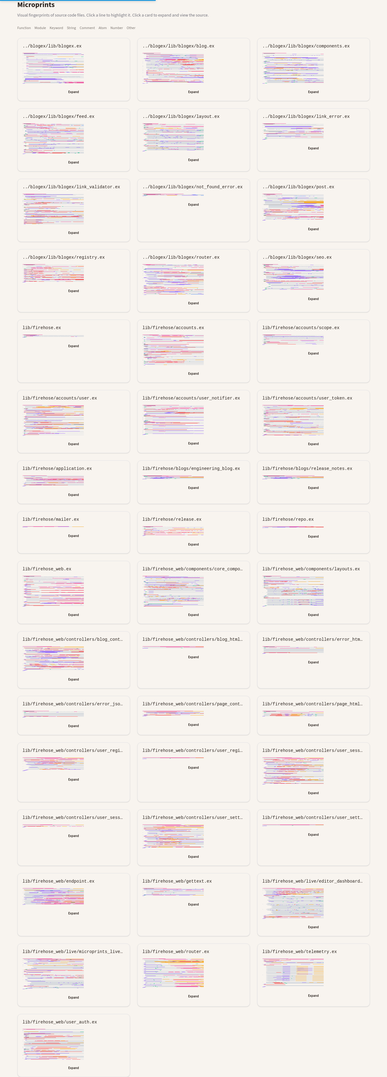 Microprints page showing all source files
