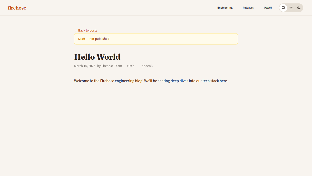 Authenticated user sees amber draft banner on unpublished post