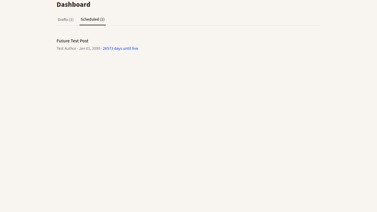 Scheduled tab showing future-dated post with days-until-live countdown